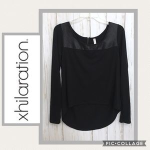 Black High-Low Top Faux Leather Neckline